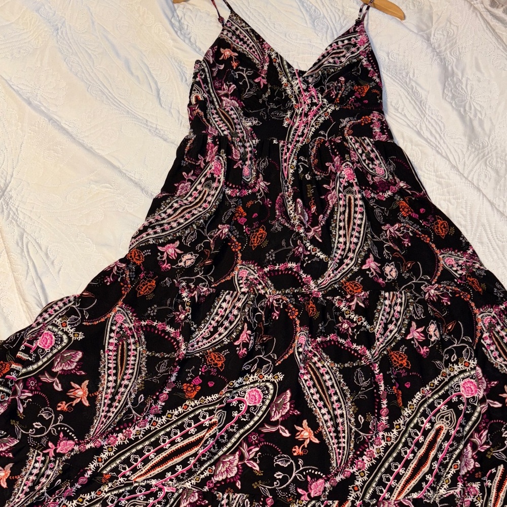 White House Black Market Black and Pink Paisley Maxi Dress